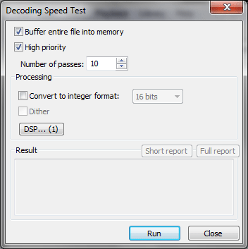 Decoding Speed Test settings